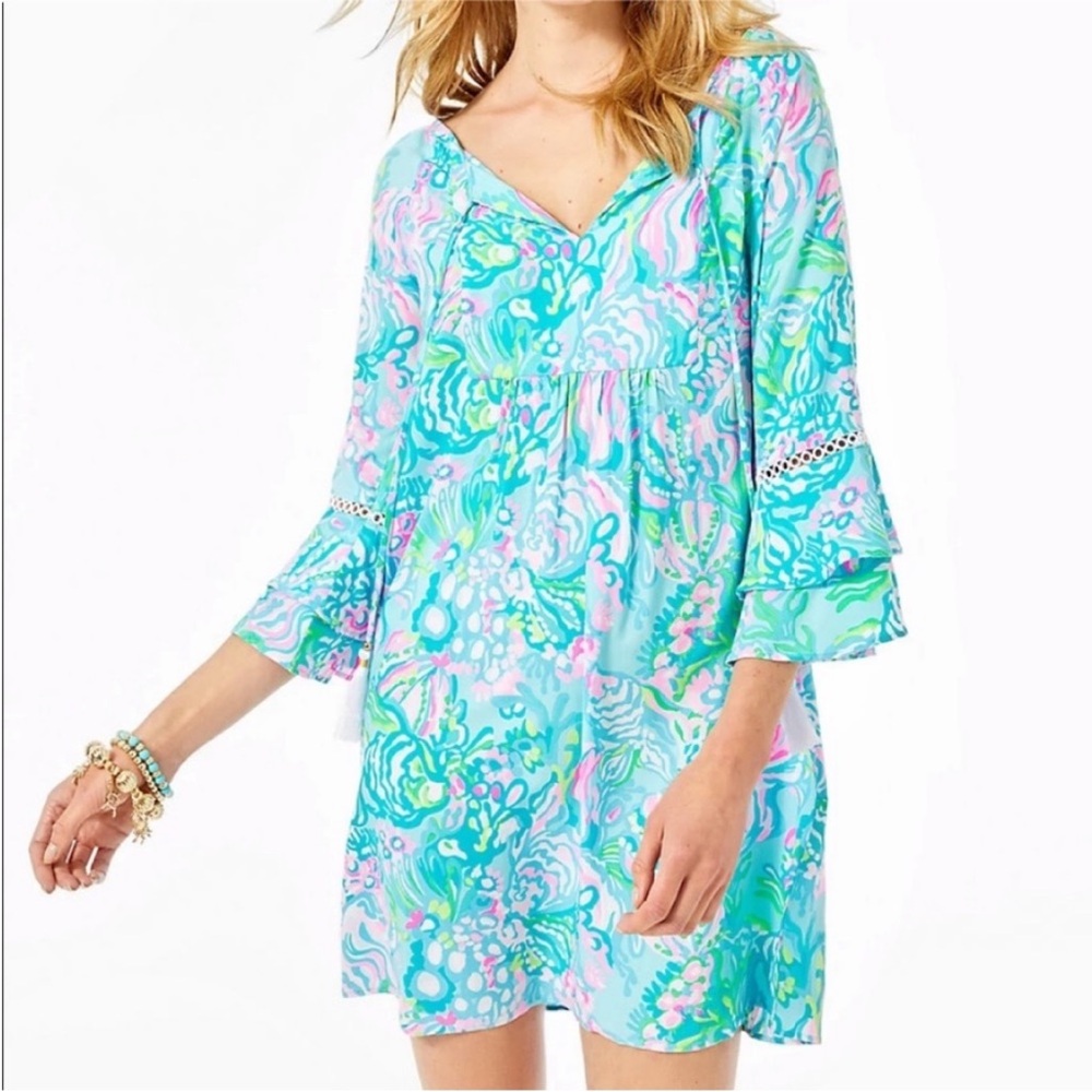 NWT Lilly Pulitzer Azita Tunic Dress SZ S Blue Ibiza Aqua La Vista